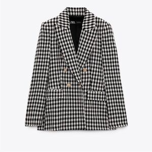 Zara Black and White Houndstooth Blazer